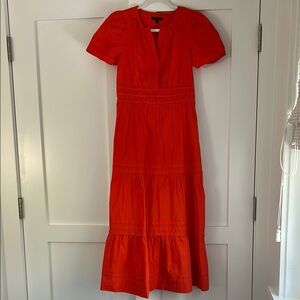 Quince Orange Ruffled Puff Sleeve Midi Sundress